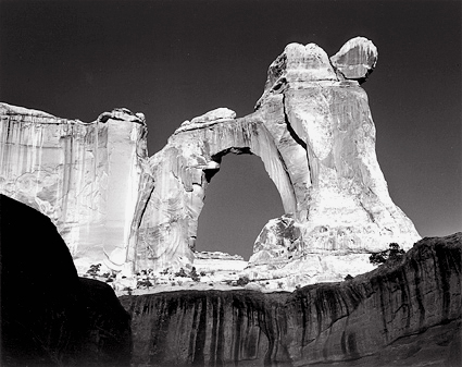 Sunrise, Angel Arch, Utah. Black and white photograph