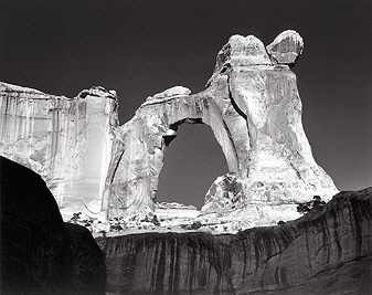 Sunrise, Angel Arch, Utah. Black and white photograph