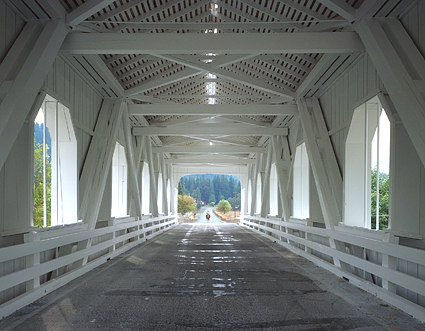 Covered Bridge and Horse, Oregon. Color photograph