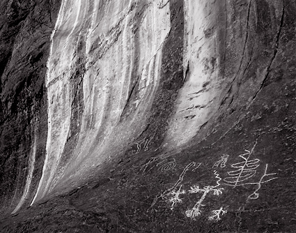 Marble Canyon Petroglyphs,  Death Valley. Black and white photograph