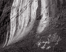 Marble Canyon Petroglyphs,  Death Valley. Black and white photograph