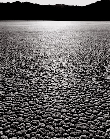 Racetrack, Sunrise. Death Valley. Black and white photograph