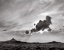 Six-Shooter Peak and Cloud, Utah. Black and white photograph.