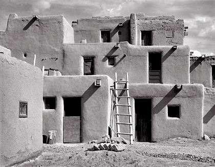 Taos Pueblo, New Mexico. Black and white photograph