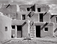 Taos Pueblo, New Mexico. Black and white photograph