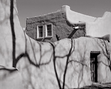 Shadows and Wall, Santa Fe, New Mexico. Black and white photograph