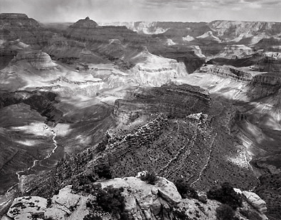 Shoshone Point, Grand Canyon, Arizona. Black and white photograph
