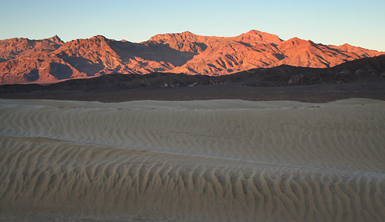 Dunes-and-Grapevine-Mountains,-Sunset