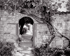 Gate, Stevenson House, California. Black and white photograph