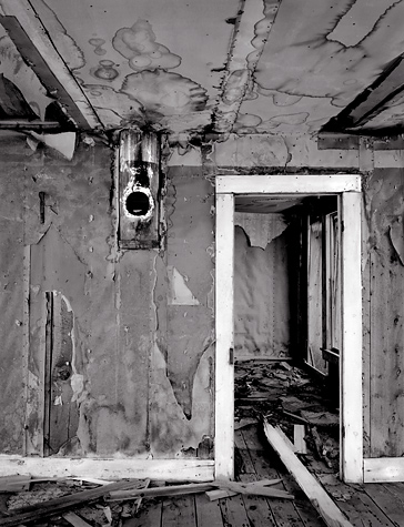 Interior, Gilmore. Gilmore, Idaho. Black and white ghost town photograph