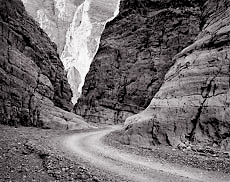 Road, Titus Canyon. Death Valley, CA. Black and white photograph