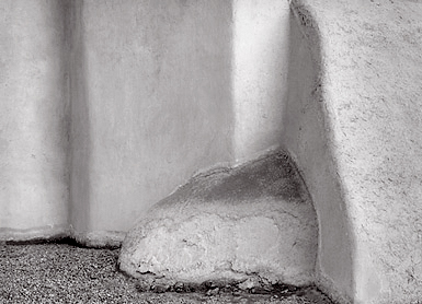 Buttress Forms, Taos, New Mexico. Black and white photograph