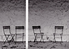 Chairs, Fredericksburg. TX. Black and white photograph