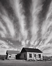 Clouds, Shakespeare. Shakespeare, New Mexico. Black and white photograph