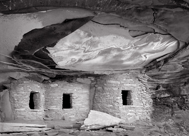 Ruin, Cedar Mesa 1, Utah. Black and white photograph