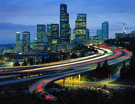 Seattle, Twilight, 1996. Seattle, Washington. Color Photograph