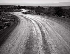 Winding Road, Sunset. Canyon DeChelley, AZ. Black and white photograph